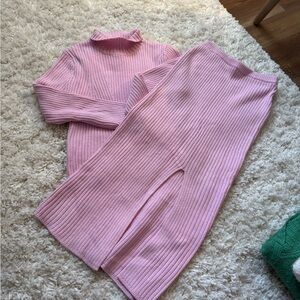 Pink Ribbed Knit Sweater and Skirt Set